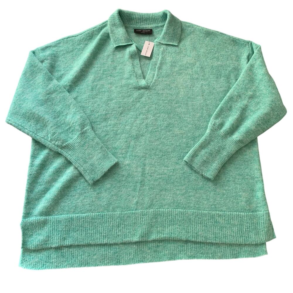 NWT Lane Bryant V Neck Polo Sweater Size 22/24 Light Green Fuzzy Cozy